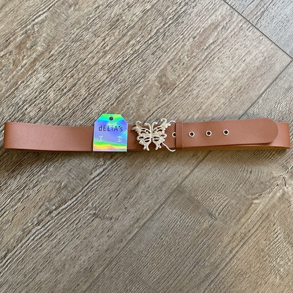 Delia’s by Dolls Kill Butterfly Buckle Brown Faux Leather Thick Belt